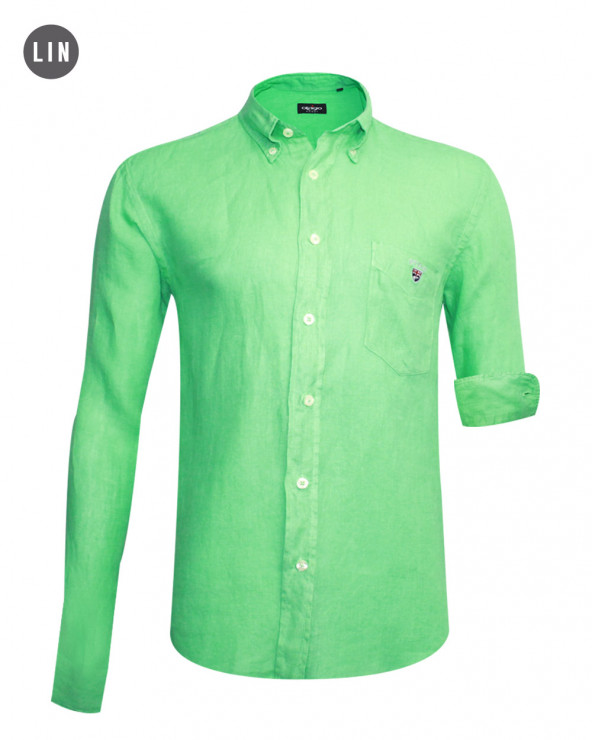 chemise LIN BUENOS AIRES manches longues Otago verte homme