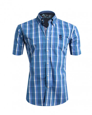 Chemise Tang manches courtes Otago bleu ciel à carreaux homme