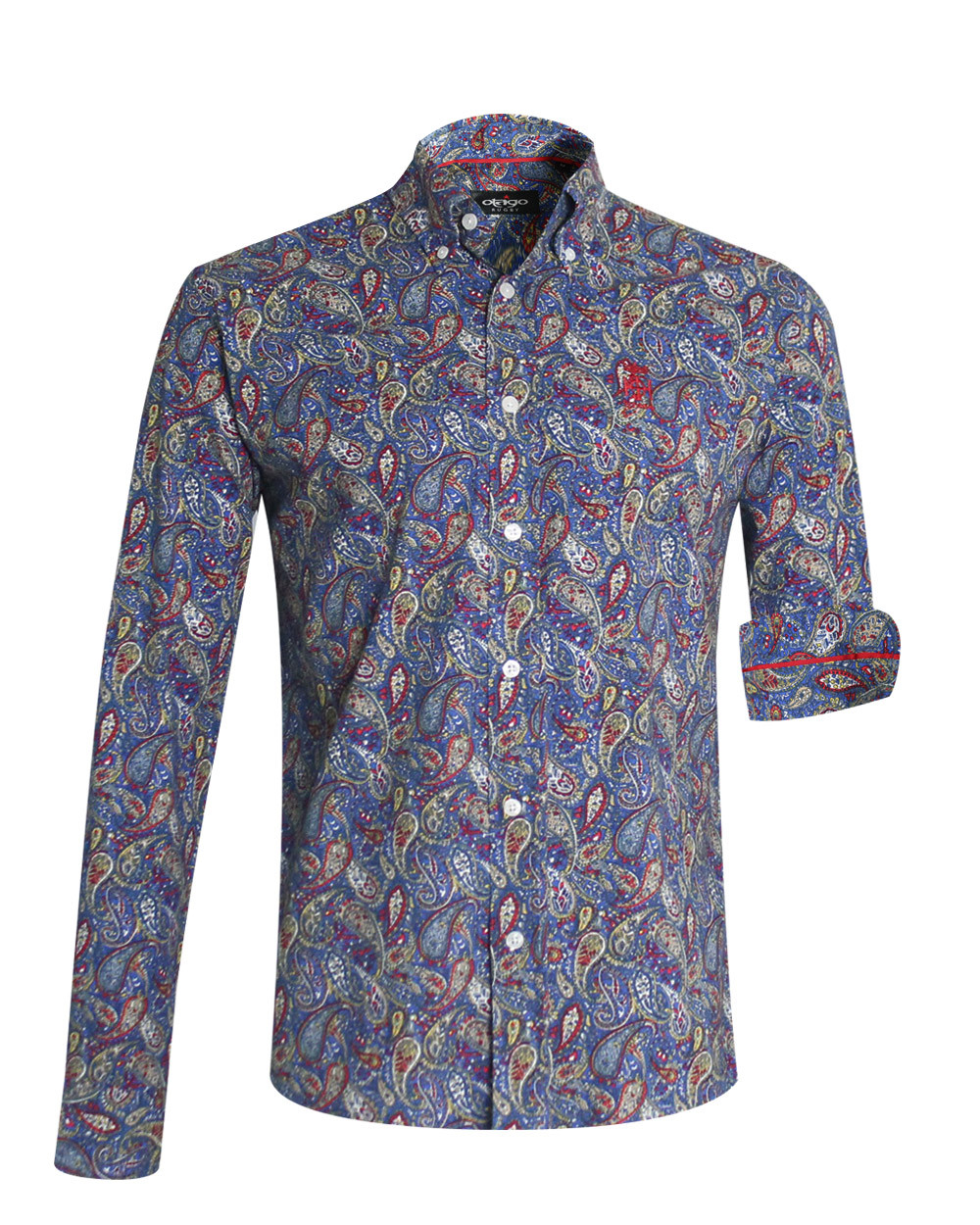 Chemise 118 manches longues Otago bleue à motifs pour homme