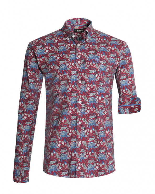 Chemise manches longues 120 Otago rugby homme bordeaux à motifs