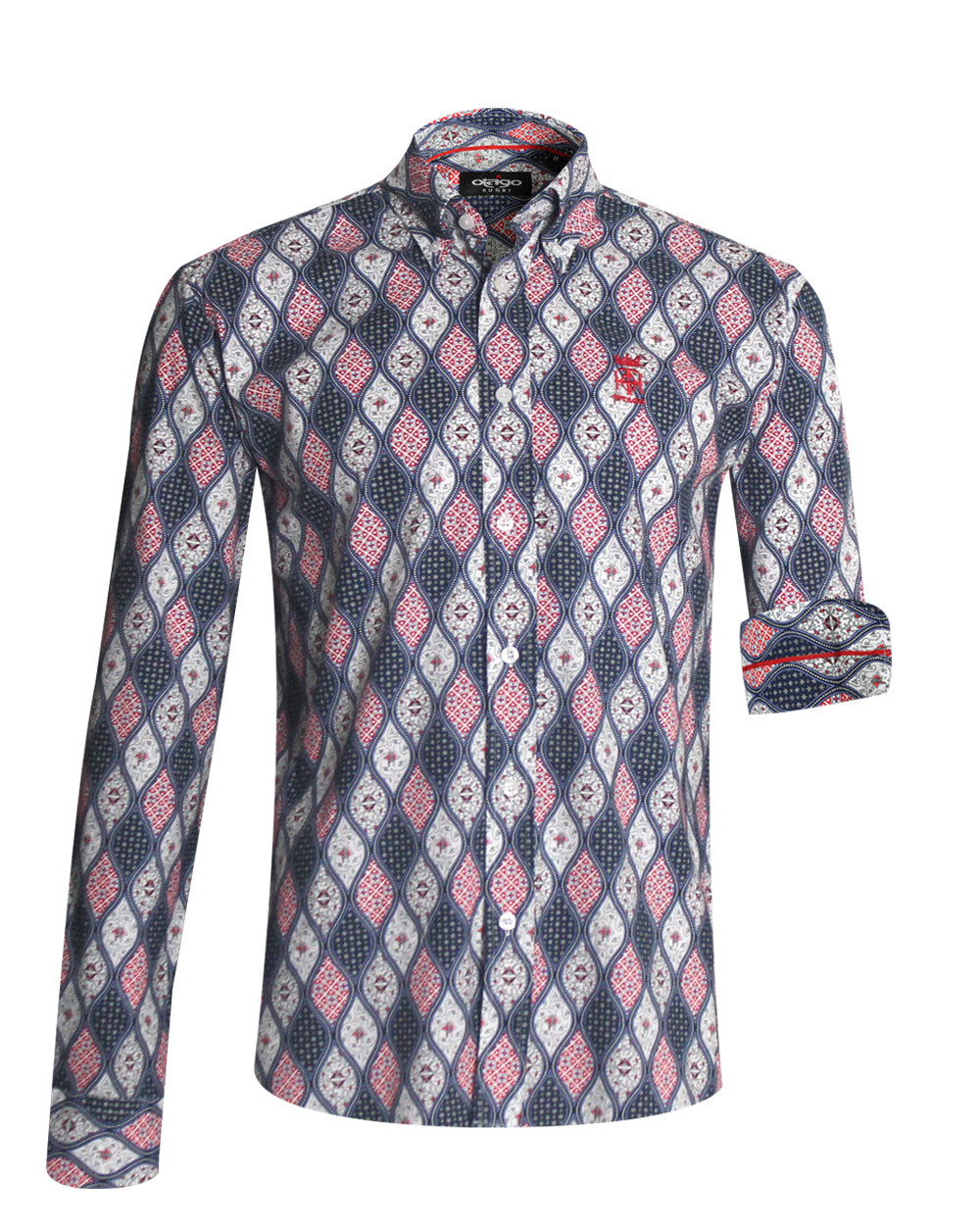 Chemise manches longues 122 Otago rugby homme écru marine à motifs