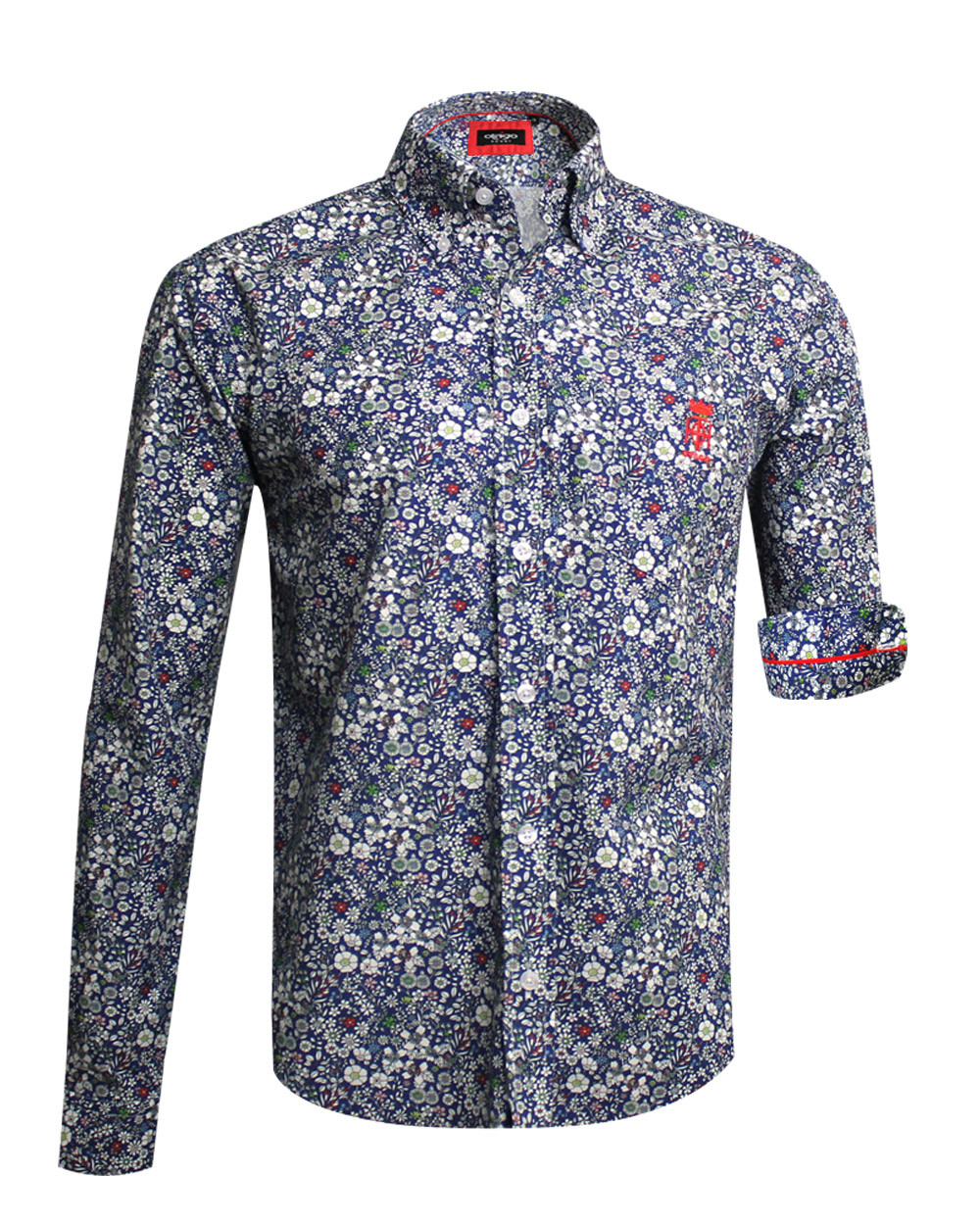 Chemise manches longues SALINE Otago rugby bleu à motifs fleuris Homme