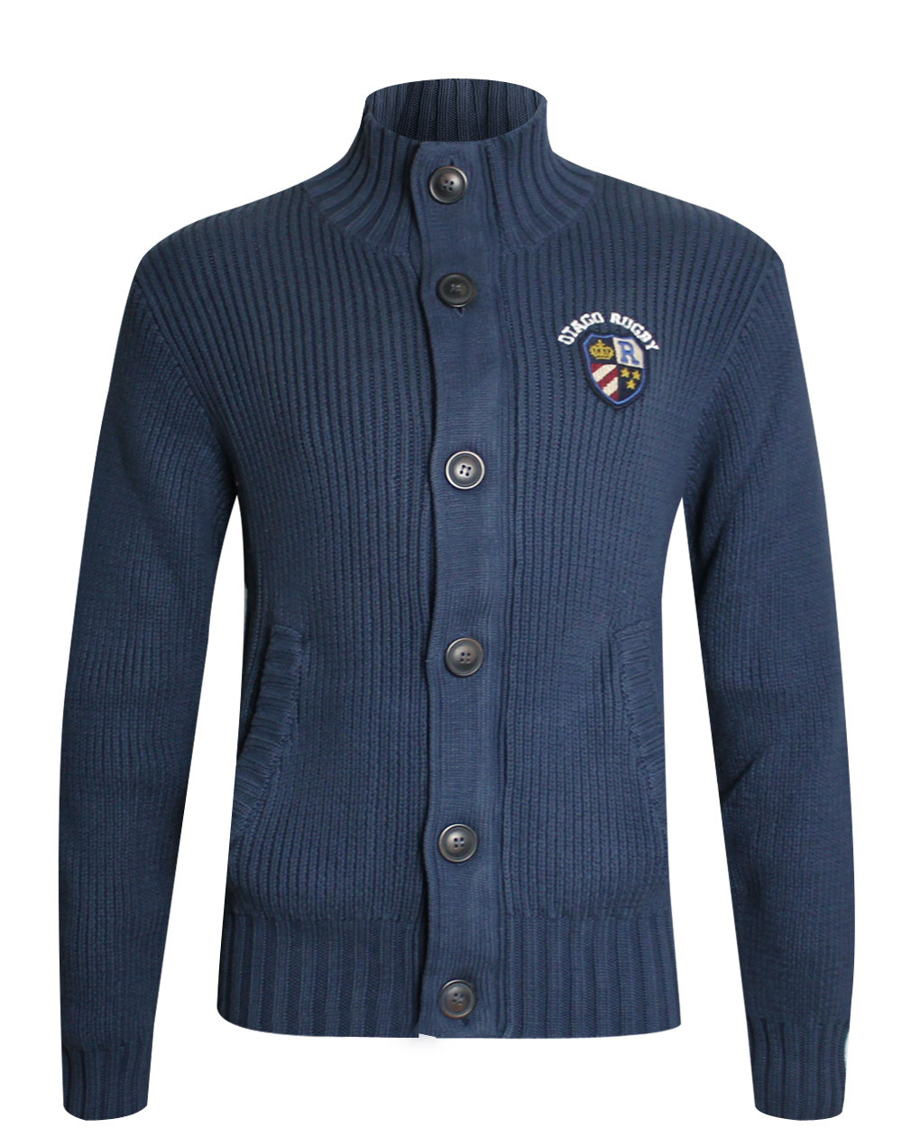 Pull gilet zip boutonné PIERRE OTAGO rugby bleu indigo Homme