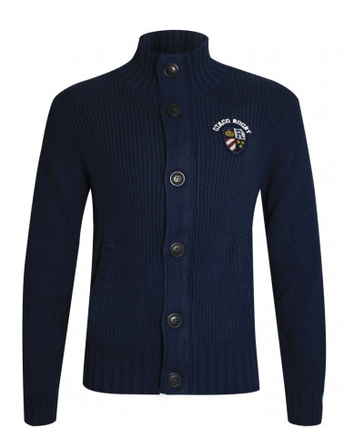 Pull gilet zip boutonné PIERRE OTAGO rugby bleu marine Homme