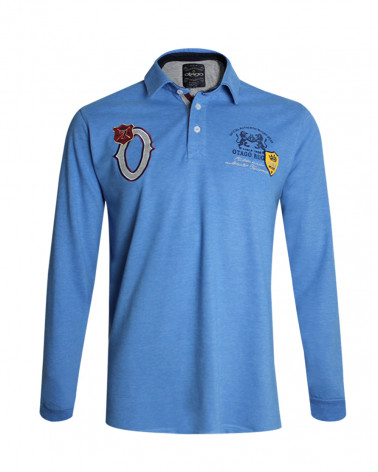 Polo Boston manches longues Otago rugby bleu Azur chiné homme