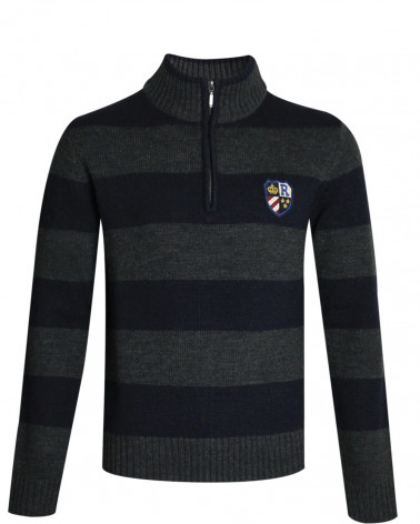 Pull col zip Eighties OTAGO rugby rayé marine gris homme