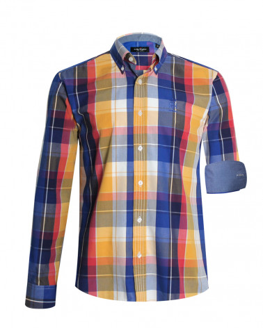 Chemise manches longues 136 Otago rugby à carreaux jaune bleu corail homme