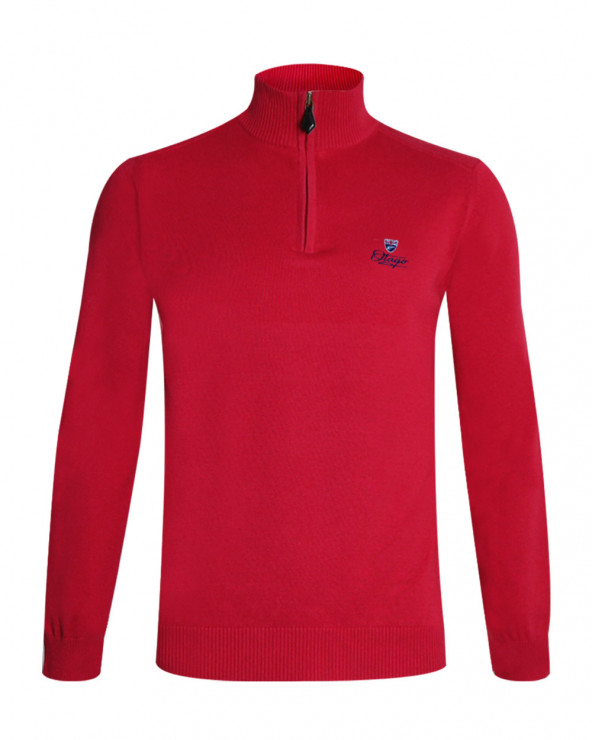 Pull Bologne col 1/2 zip rouge Otago rugby pour homme