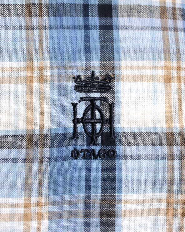 Broderie côté coeur de la chemise LIN BUENOS AIRES Otago carreaux bleu homme