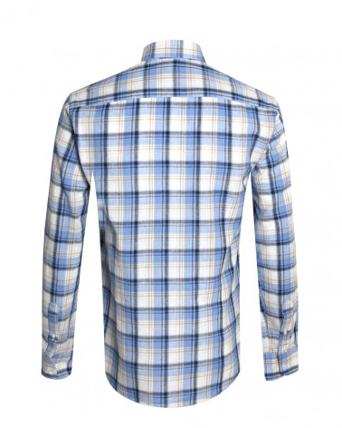 Dos de la chemise LIN BUENOS AIRES Otago carreaux bleu homme