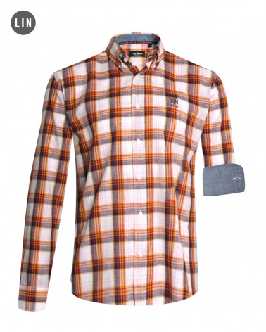 chemise LIN BUENOS AIRES manches longues Otago carreaux orange homme