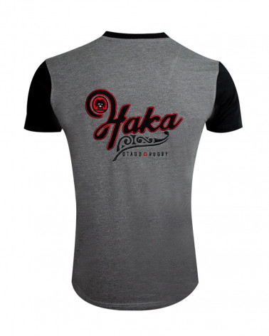 Tee shirt Haka col V gris manches noires pour homme