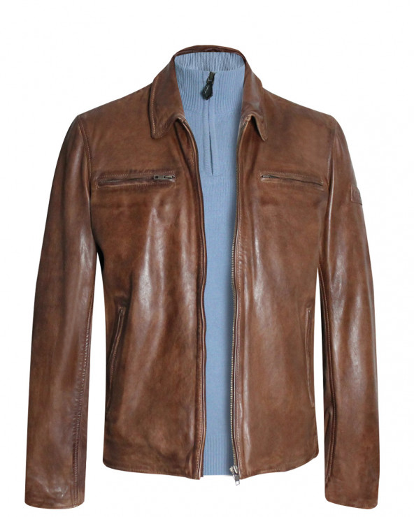 Look Veste en cuir Brown Otago rugby pour homme