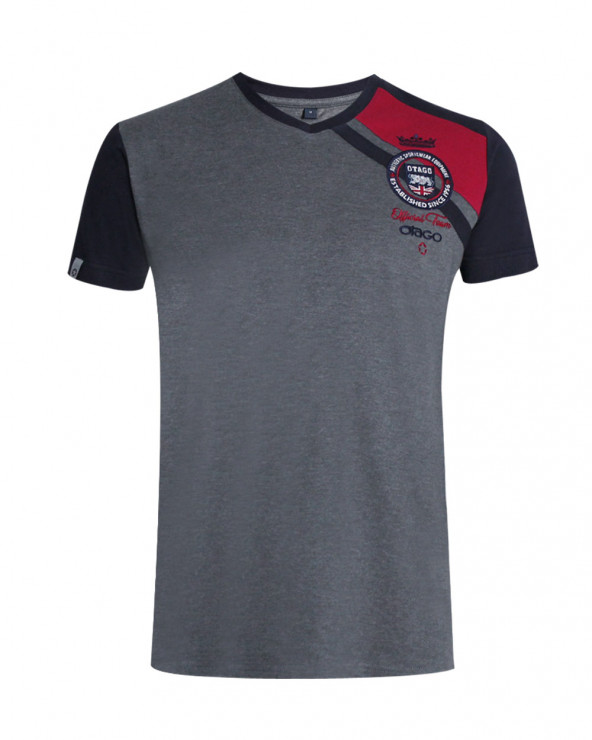 Bandalion Tee-shirt col V Otago rugby gris chiné/marine bordeaux pour homme
