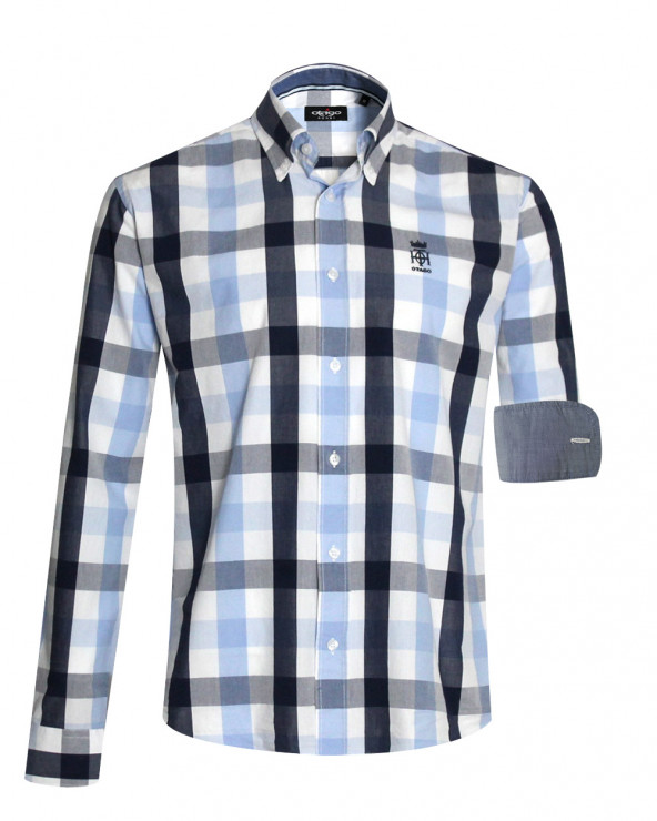 Chemise manches longues 185 Otago rugby bleue à carreaux pour homme