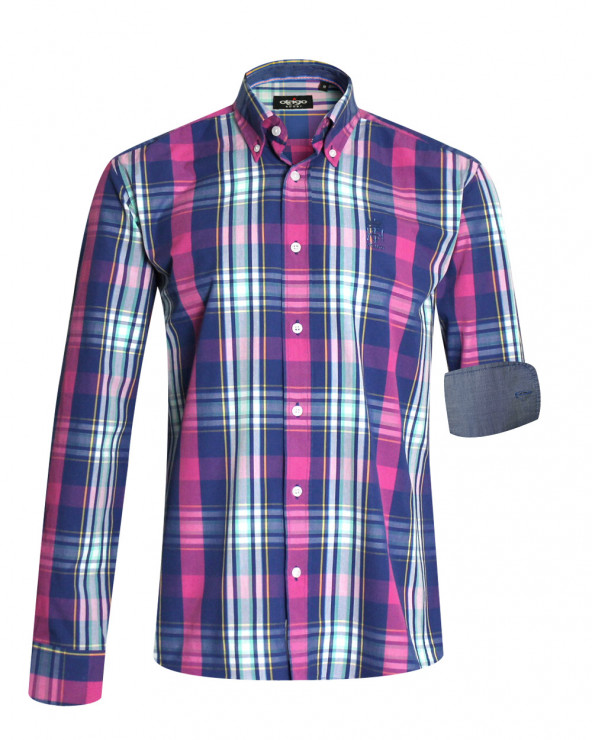 Chemise manches longues 187 Otago rugby fushia à carreaux pour homme