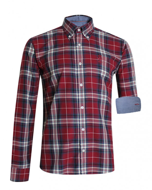 Chemise manches longues Otago à carreaux bordeaux pour homme