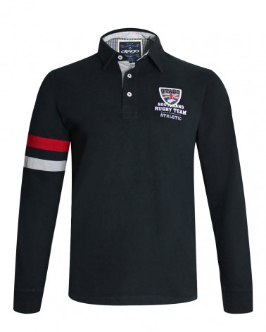 Polo BORA manches longues Otago rugby noir pour homme