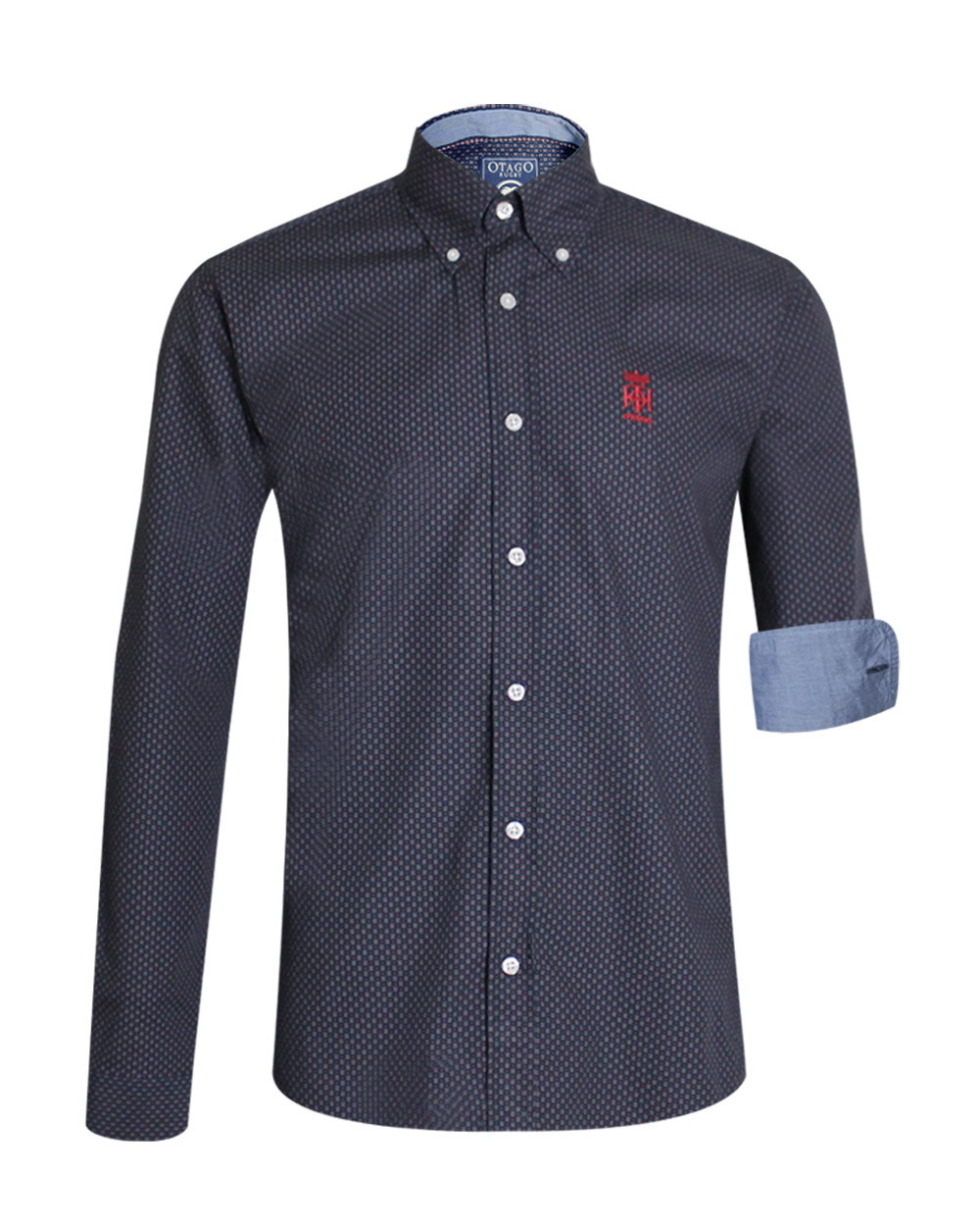 Chemise H218 Otago rugby manches longues bleu marine à motifs