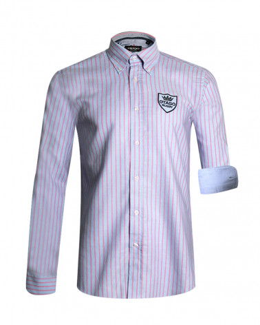 Chemise manches longues LABEL BICO rayée ciel/rose Otago rugby pour homme