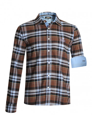 Chemise TRAPPER à carreaux marron manches longues Otago rugby pour homme