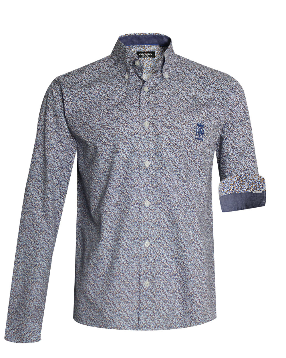 Chemise Loeb manches longues Otago rugby à motifs marron et bleu ciel pour homme