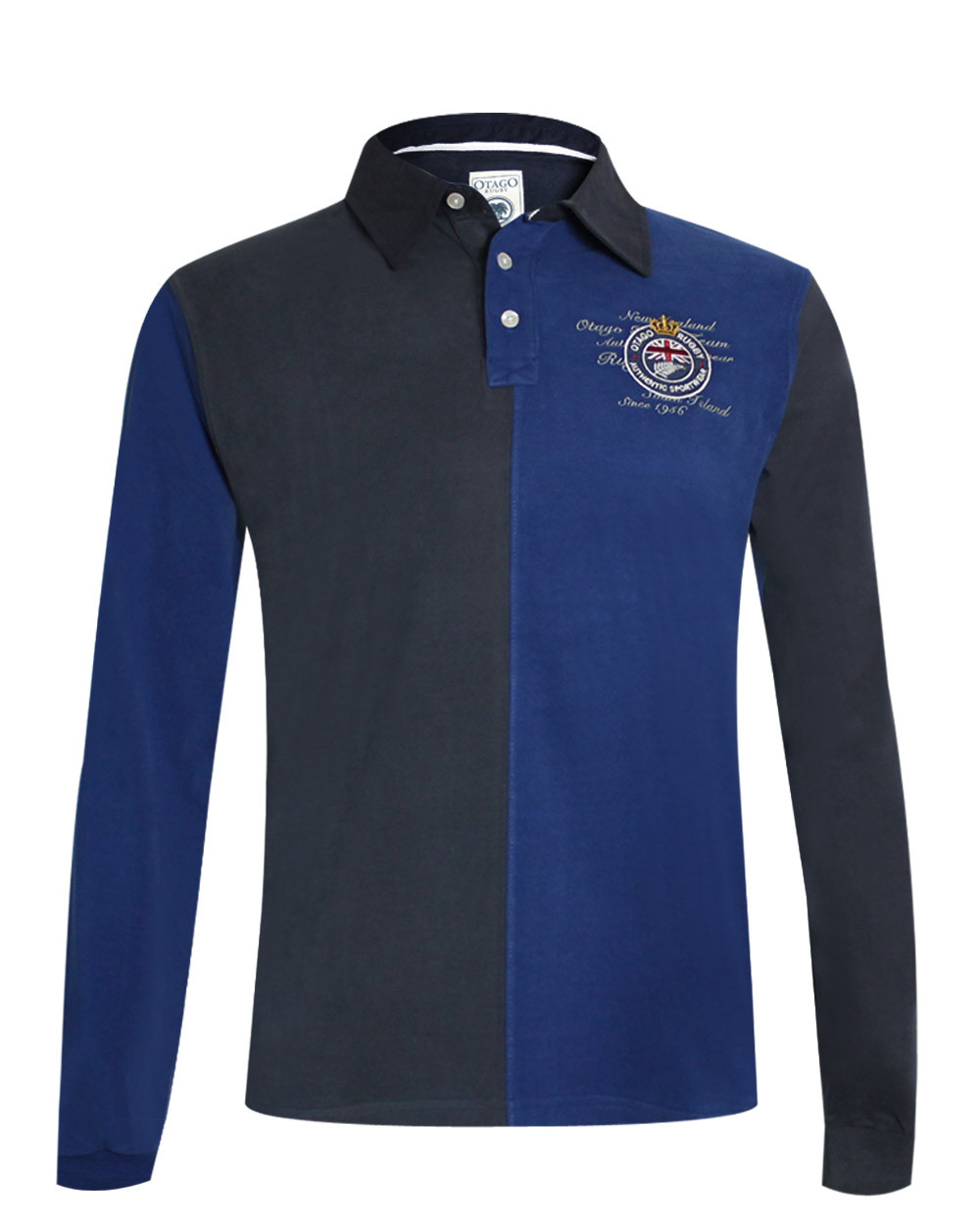 Polo manches longues GRIMSBY Otago rugby bleu marine et bleu roi pour Homme