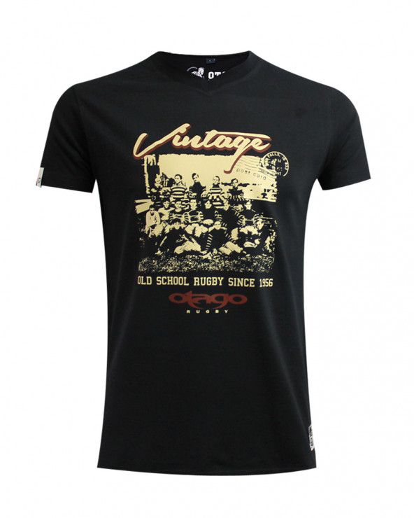 Tshirt Burns Otavintage Otago rugby col V noir homme