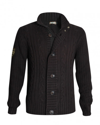 Pull gilet zip boutonné Quimper Otago marron Homme