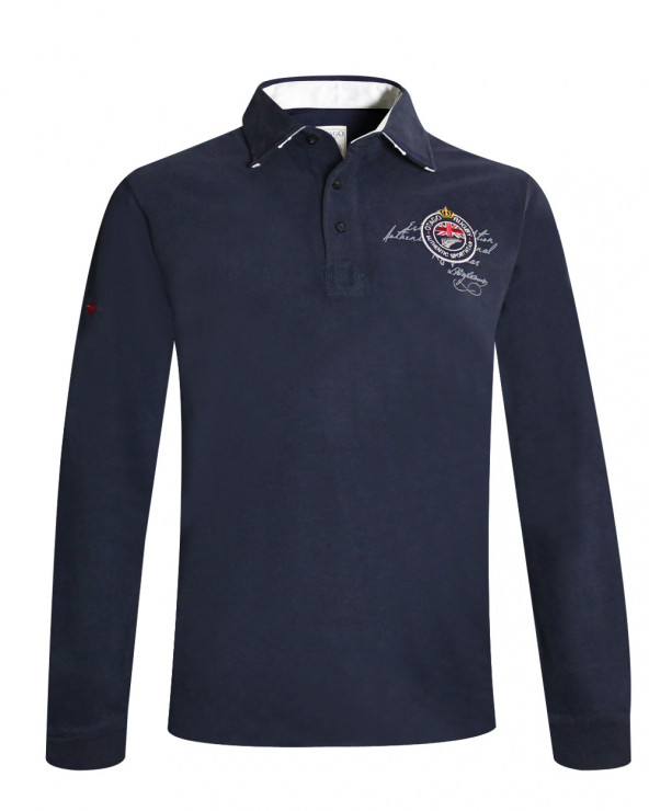 Polo manches longues Marco-Seven Otago rugby marine pour Homme