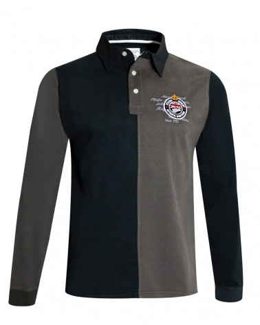 Polo manches longues GRIMSBY Otago rugby noir gris pour Homme