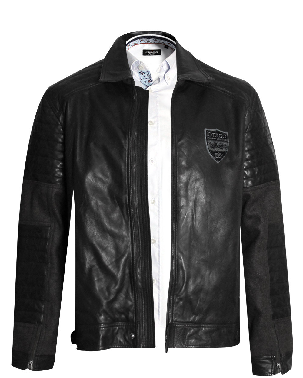 Blouson cuir ALF Otago rugby noir pour homme