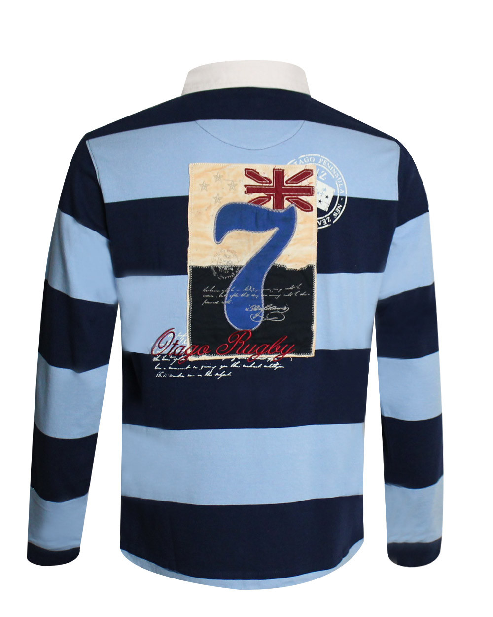 Polo manches longues HUNDRED Otago rugby rayé marine ciel pour homme