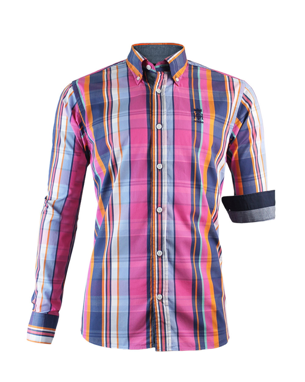 Chemise Tang manches longues Otago fushia à carreaux homme