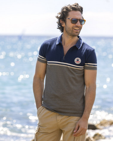 Polo manches courtes PERALTA Otago rugby marine et gris pour homme