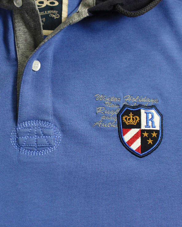 Broderie côté coeur du tee-shirt capuche r56 Otago bleu lavande manches longues