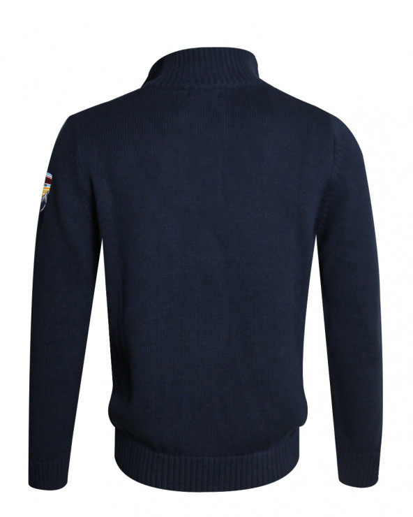 Dos du pull Cardrona torsade Otago bleu marine pour homme