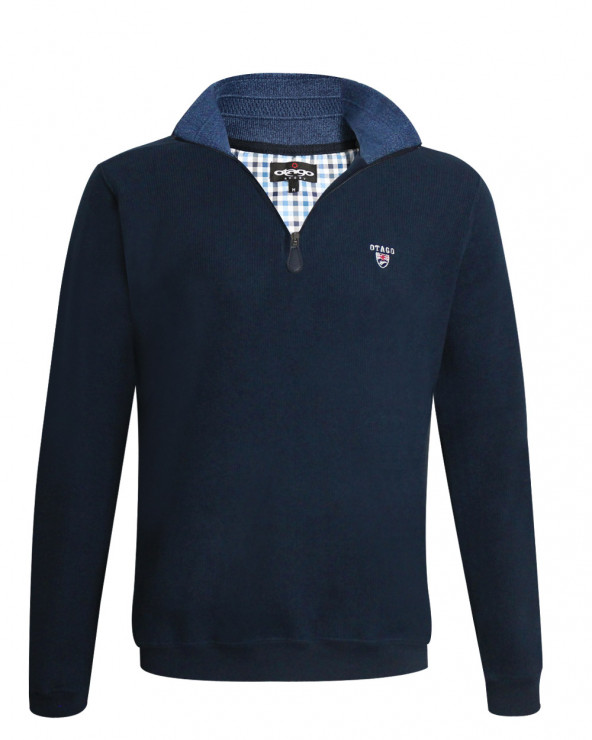 Sweat homme col zip 24SW7 Otago rugby bleu marine