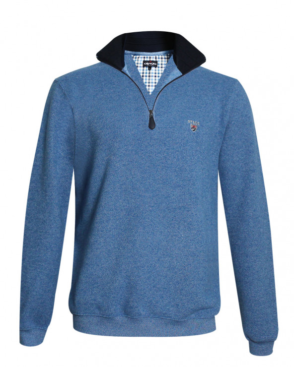 Sweat homme col zip 24SW7 Otago rugby bleu ciel chiné