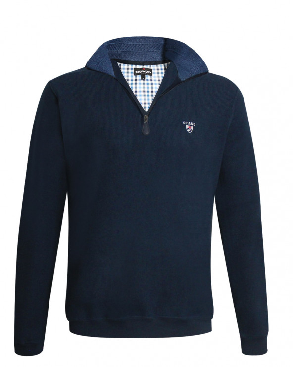 Sweat homme col zip 24SW7 Otago rugby bleu marine