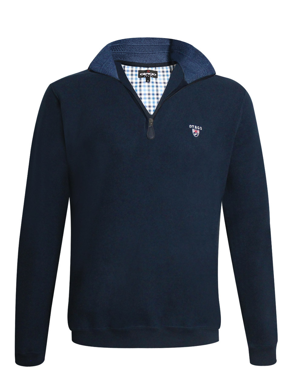 Sweat homme col zip 24SW7 Otago rugby bleu marine