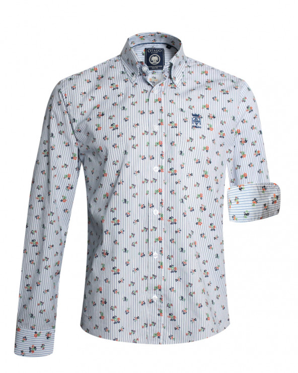 Chemise manches longues 265 Otago rayée blanche à motifs pour homme