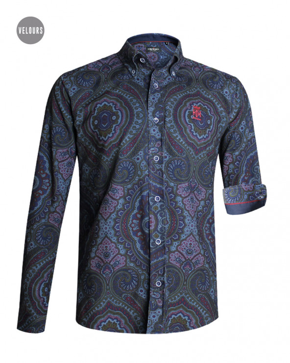 Chemise manches longues Week otago rugby pour homme en velours imprimé bleu