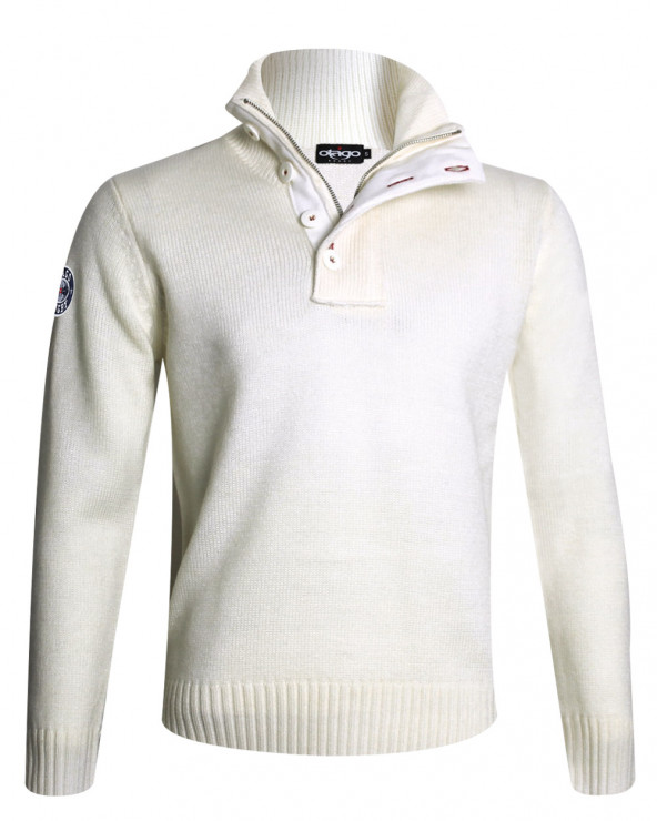 Pull col zip et boutonné Vancouver Otago blanc Homme