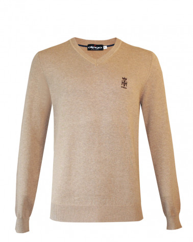 Pull Golf col V homme Otago rugby beige