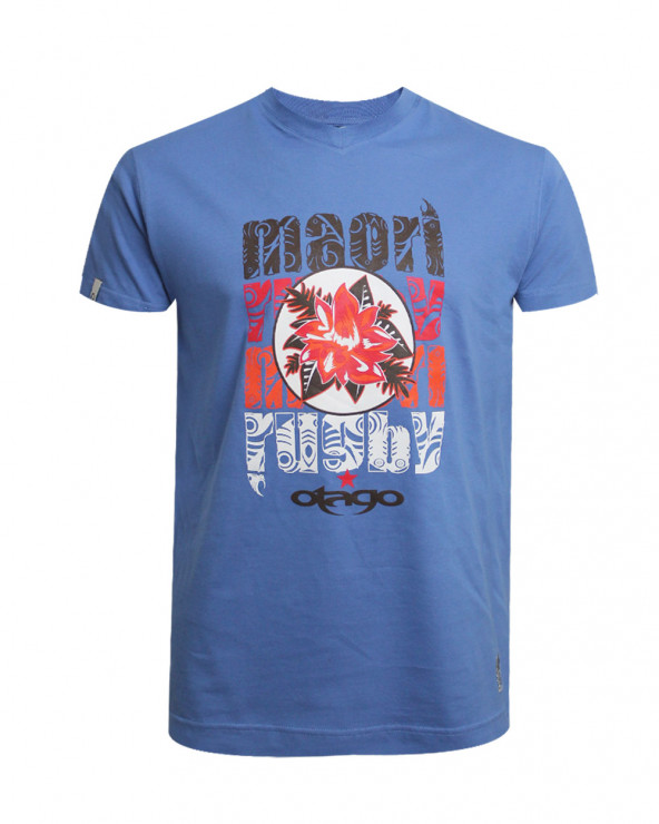 Burns Tshirt Flower Otago rugby col V bleu lavande homme