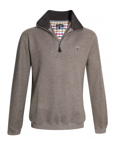 Sweat homme col zip 24SW7 Otago rugby beige