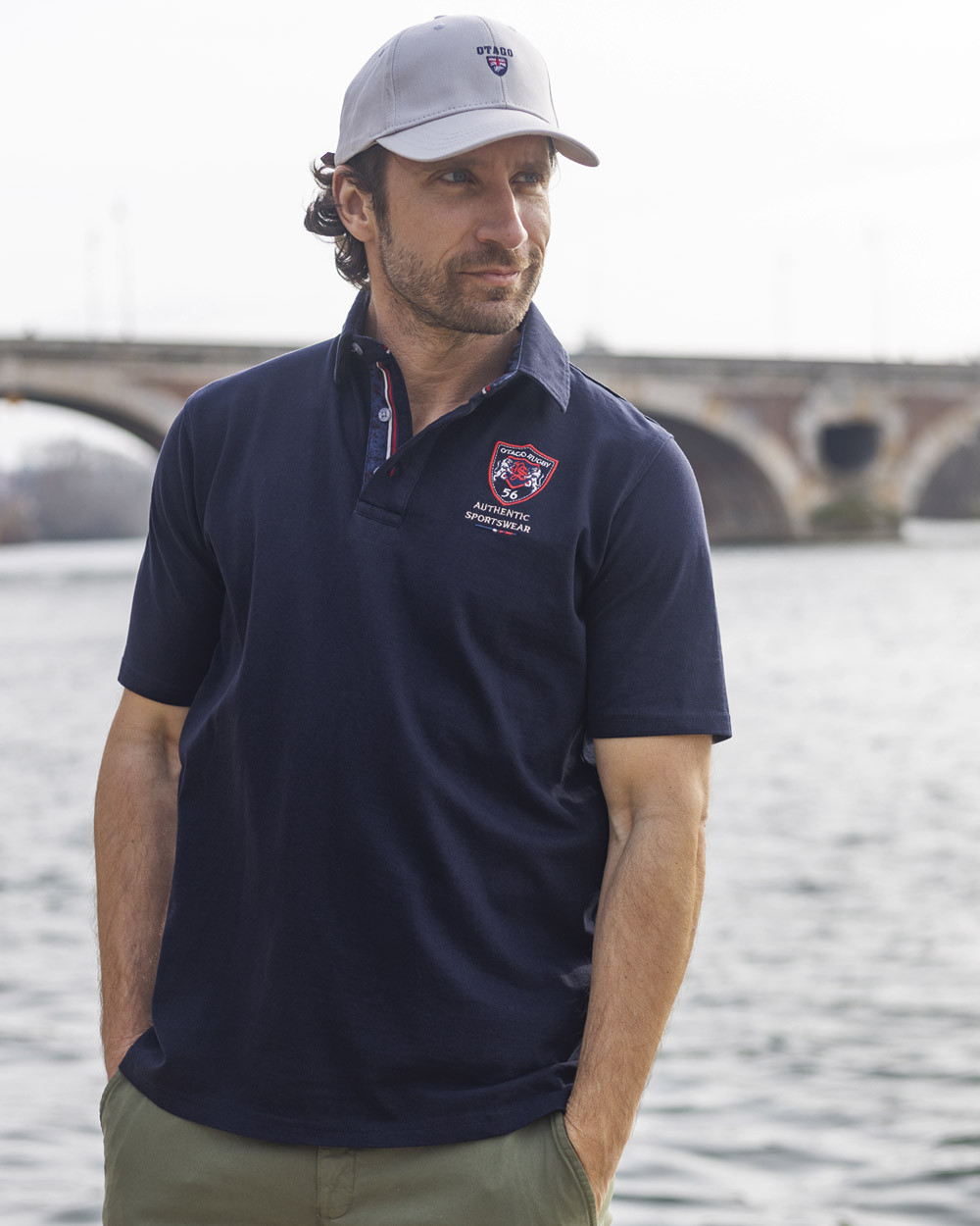 Polo Kerbun manches courtes Otago rugby marine pour homme modèle de face