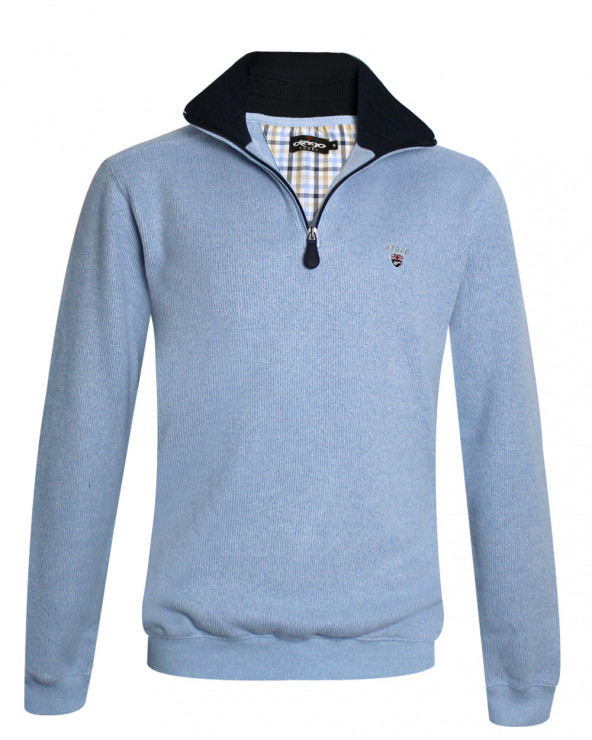 Sweat homme col zip 24SW7 Otago rugby bleu pastel