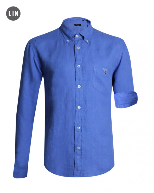chemise LIN BUENOS AIRES manches longues Otago bleu cobalt homme
